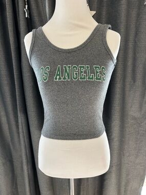 Grey 'Los Angeles' Cropped Tank Top with Green Lettering